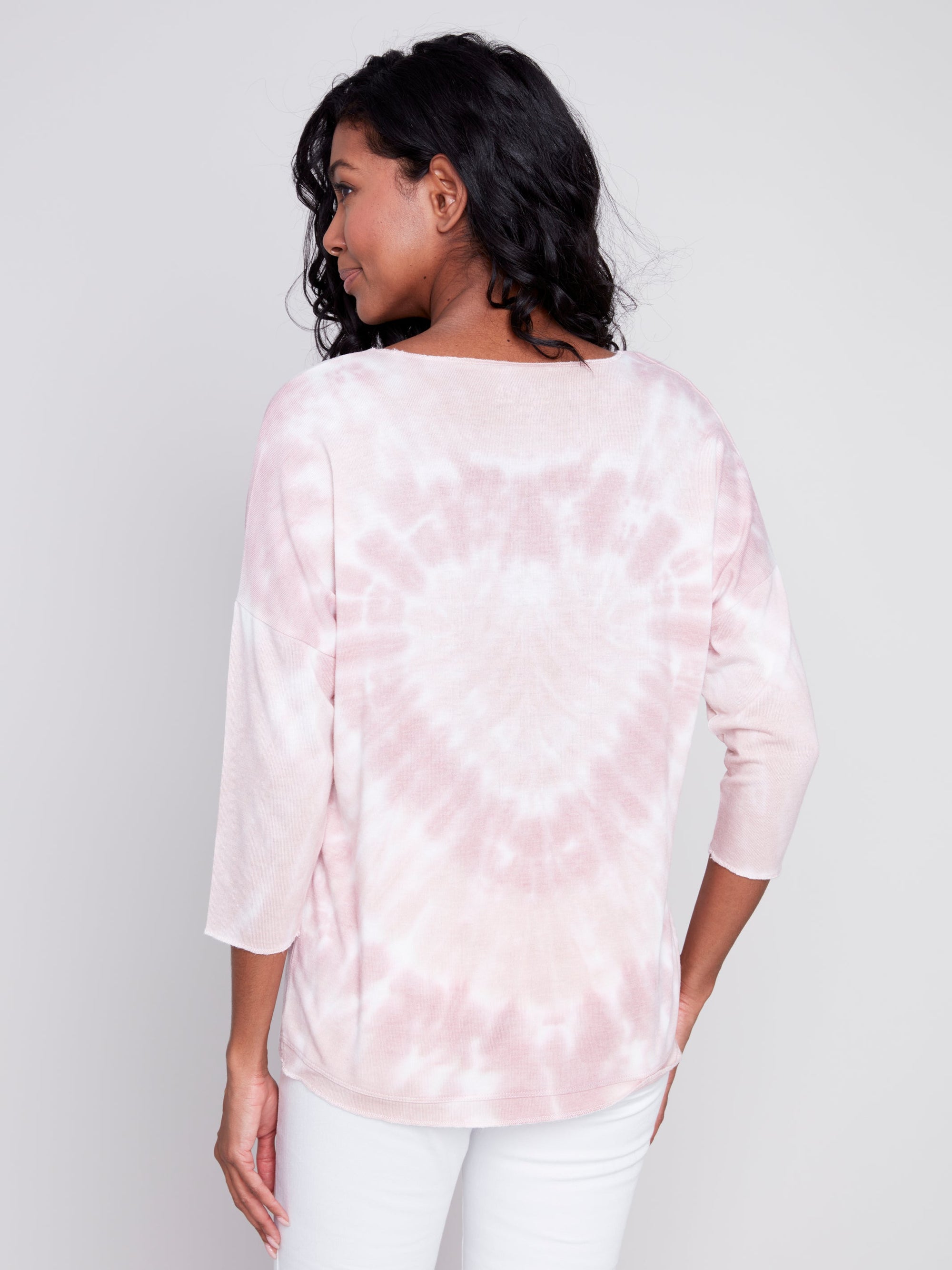 PRINTED V-NECK KNIT TOP-Tops-CHARLIE B-XSMALL-DUSTY ROSE-Coriander
