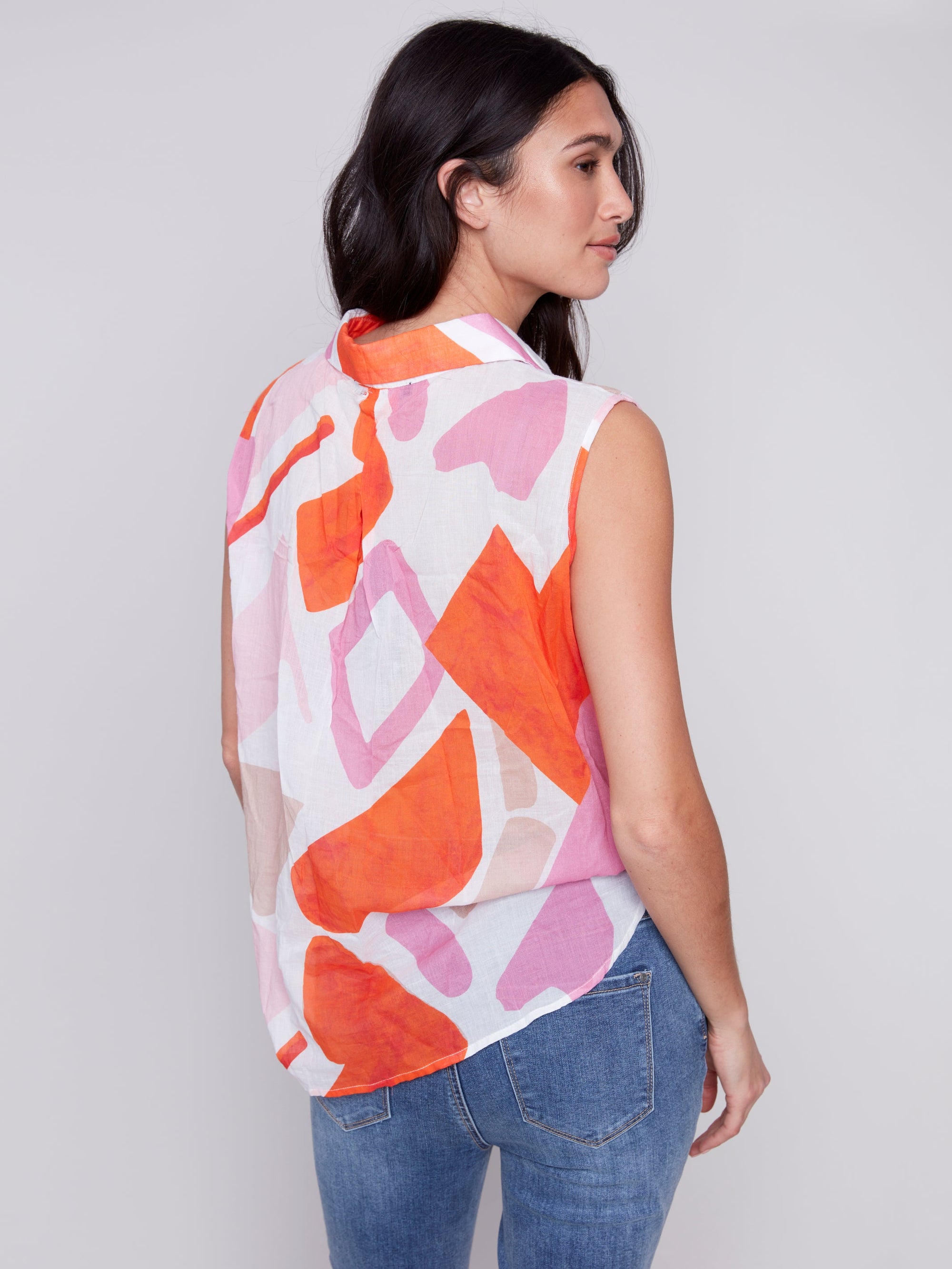 PRINTED VOILE SLEEVELESS TOP-Tops-CHARLIE B-XSMALL-ANISE-Coriander