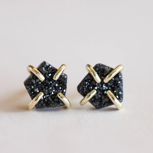 PRONG EARRINGS | BLACK DRUZY-Jewellery-JAX KELLY-Coriander