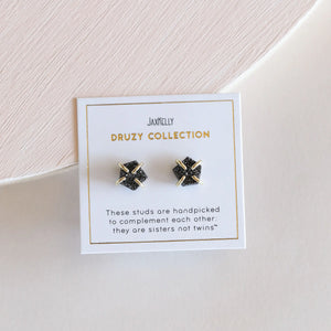 PRONG EARRINGS | BLACK DRUZY-Jewellery-JAX KELLY-Coriander