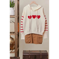 PULLOVER HOODIE | HEARTS & STRIPES-Jackets & Sweaters-MELLO-SMALL-IVORY-Coriander