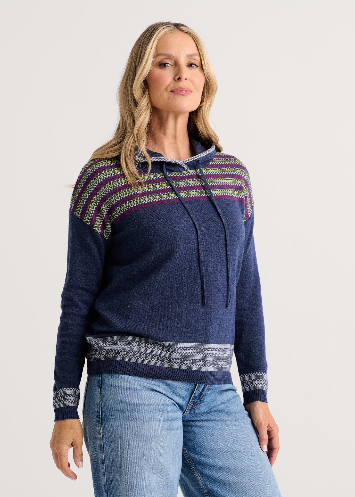 PULLOVER HOODIE SWEATER | FAIR ISLE-Jackets & Sweaters-ZAKET & PLOVER-XSMALL-DENIM-Coriander