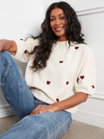 PULLOVER SWEATER | BALLOON SLEEVE & HEARTS-Jackets & Sweaters-CHARLIE B-Coriander