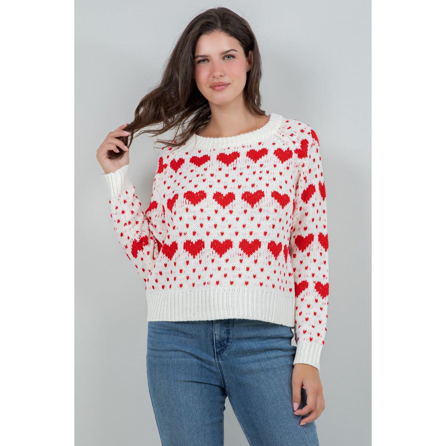 PULLOVER SWEATER | BIG & LITTLE HEARTS-Jackets & Sweaters-DREAMERS BY DEBUT-Coriander