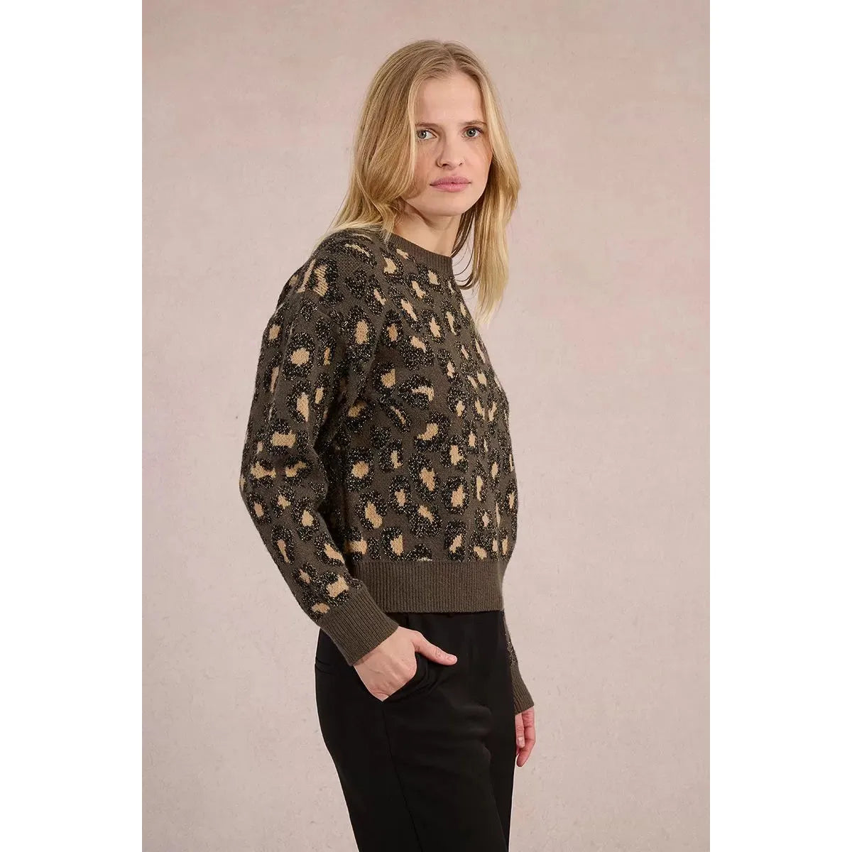 PULLOVER SWEATER | CHEETAH PRINT CREW NECK-Jackets & Sweaters-MOLLY BRACKEN-Coriander