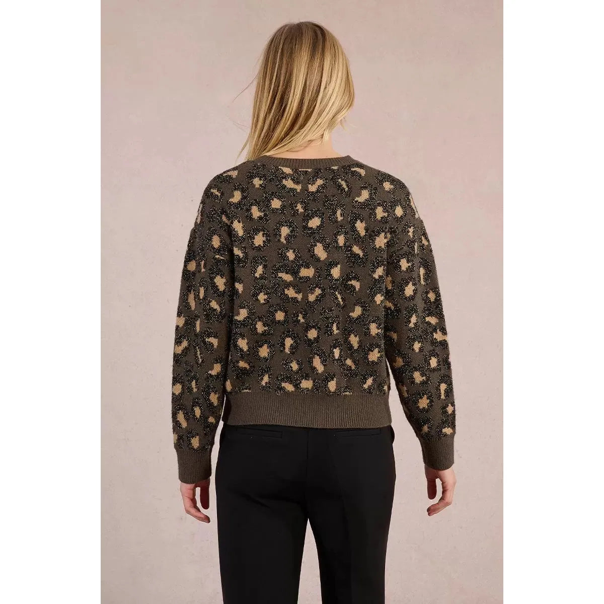 PULLOVER SWEATER | CHEETAH PRINT CREW NECK-Jackets & Sweaters-MOLLY BRACKEN-Coriander