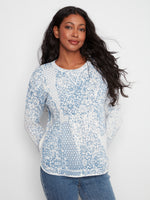 PULLOVER SWEATER | CREW NECK: DAMASK-Jackets & Sweaters-CHARLIE B-XSMALL-DAMASK-Coriander