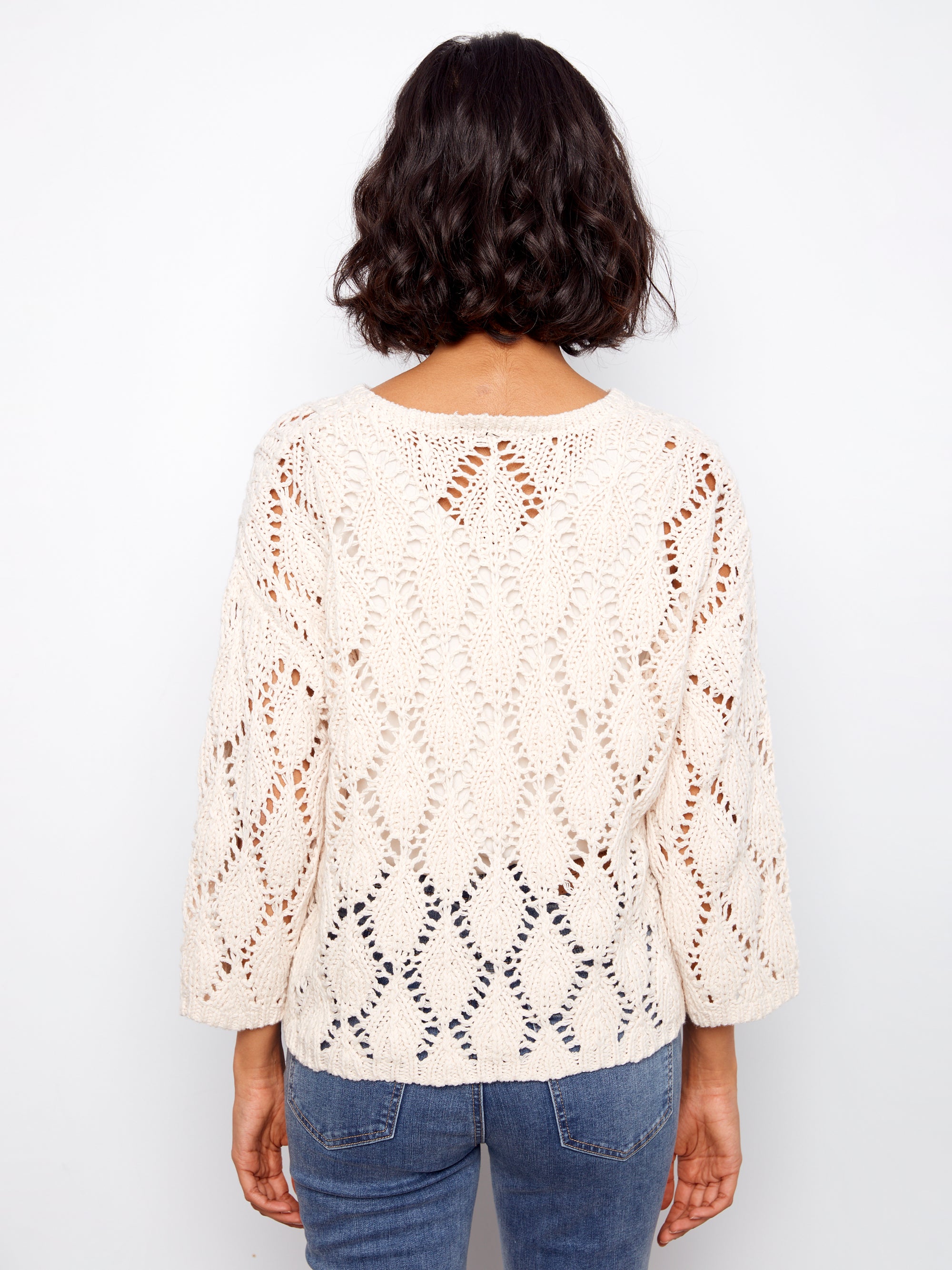 PULLOVER SWEATER | CROCHET 3/4 SLEEVE-Jackets & Sweaters-CHARLIE B-Coriander