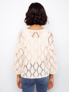 PULLOVER SWEATER | CROCHET 3/4 SLEEVE-Jackets & Sweaters-CHARLIE B-Coriander