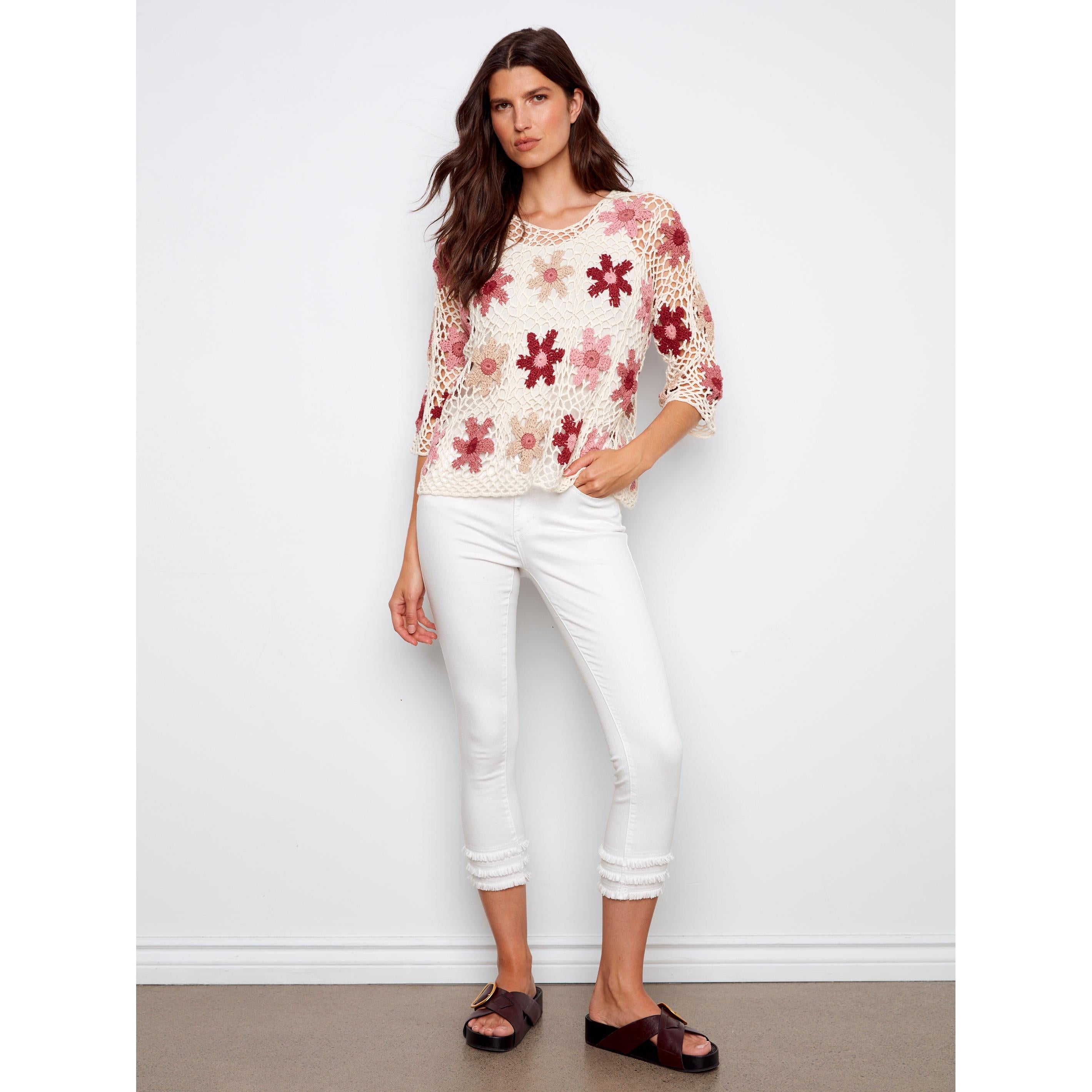 PULLOVER SWEATER | CROCHET FLOWERS-Jackets & Sweaters-CHARLIE B-Coriander