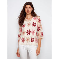 PULLOVER SWEATER | CROCHET FLOWERS-Jackets & Sweaters-CHARLIE B-SMALL-CARNATION-Coriander
