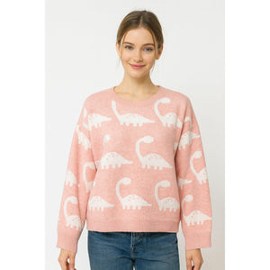 PULLOVER SWEATER | DINOSAUR-Jackets & Sweaters-DREAMERS BY DEBUT-SMALL-MED-Pink-Coriander