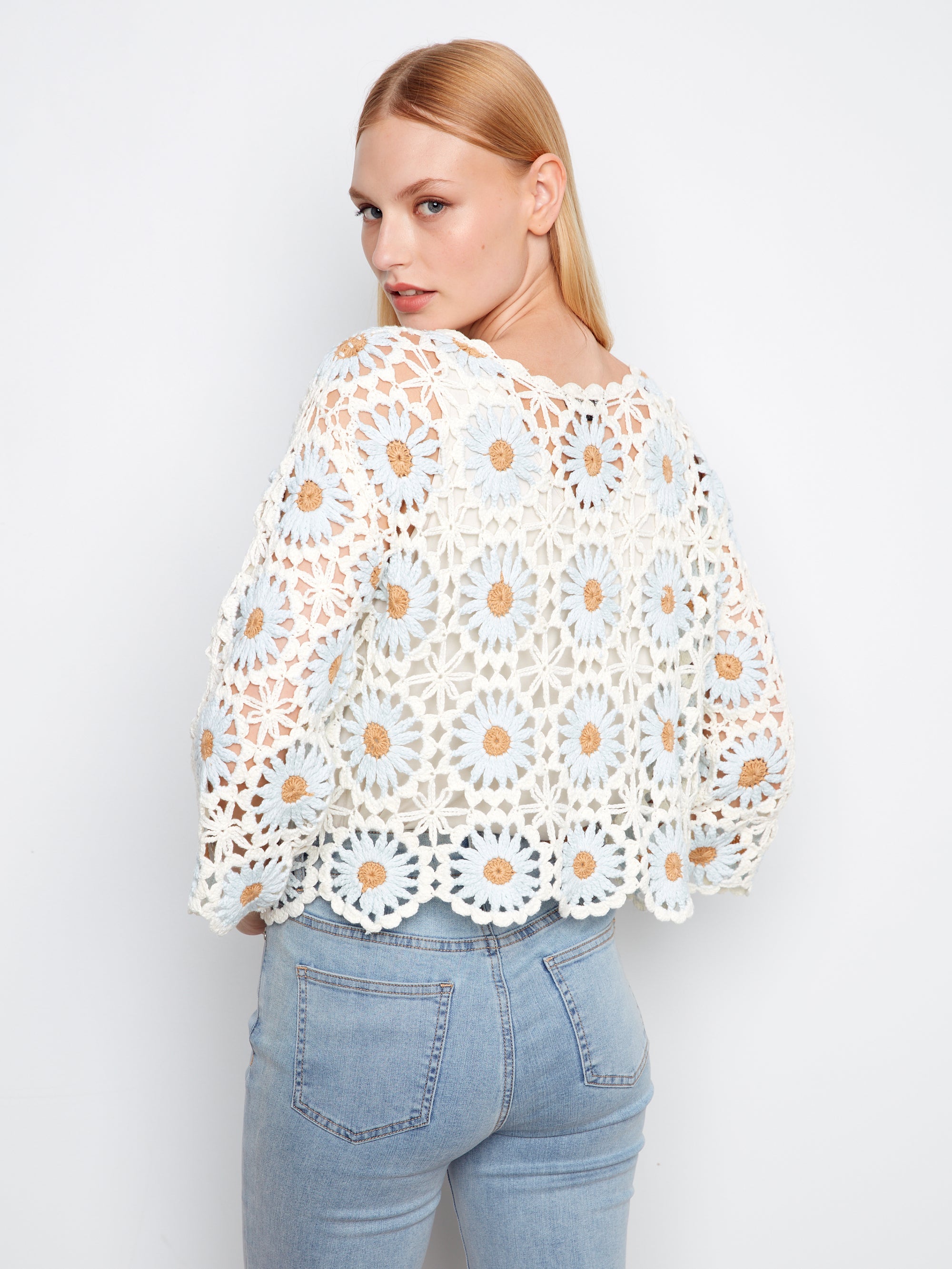 PULLOVER SWEATER | FLORAL HAND-CROCHET-Jackets & Sweaters-CHARLIE B-Coriander