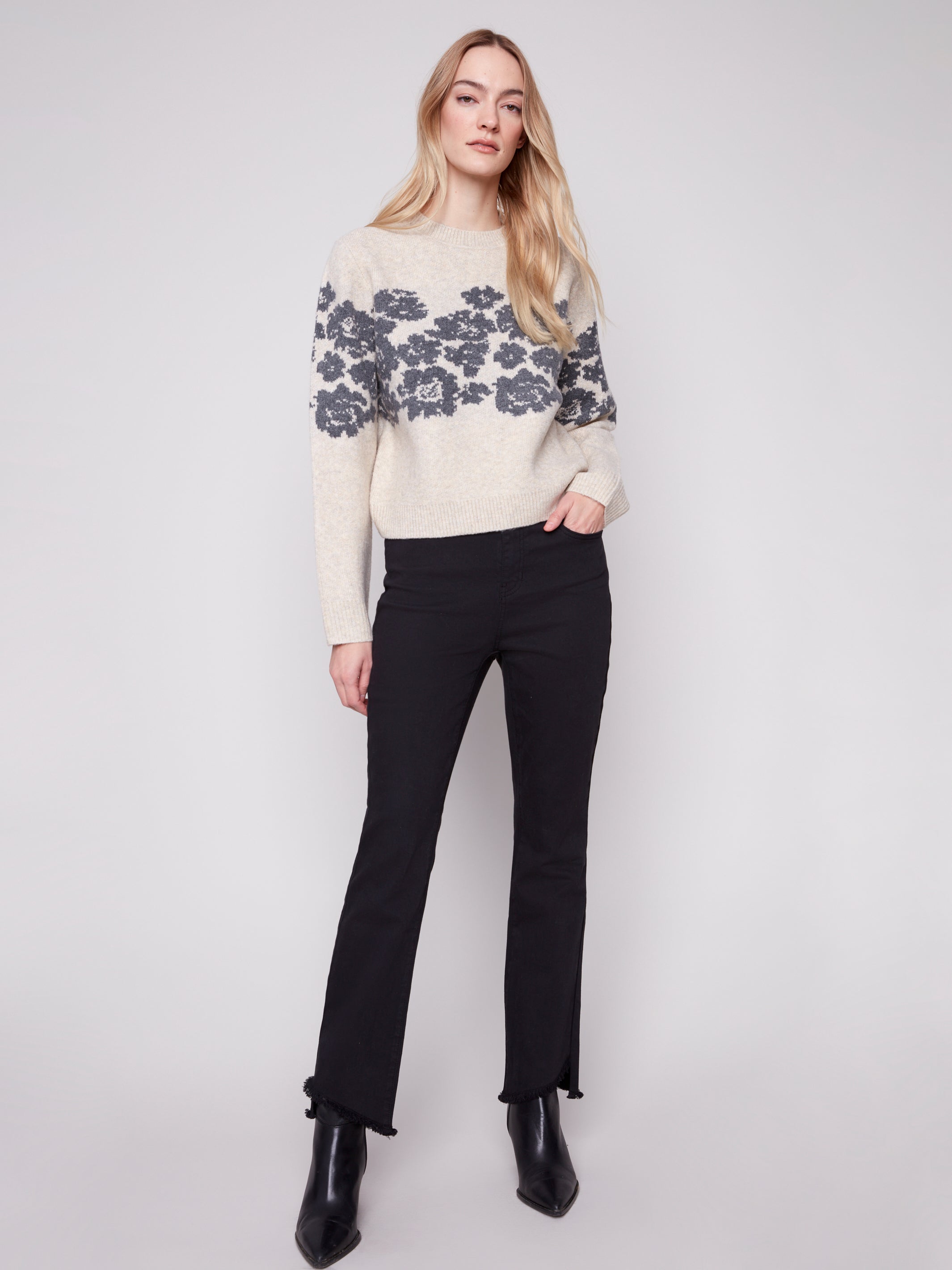 PULLOVER SWEATER | FLORAL JACQUARD CREW NECK-Jackets & Sweaters-CHARLIE B-Coriander