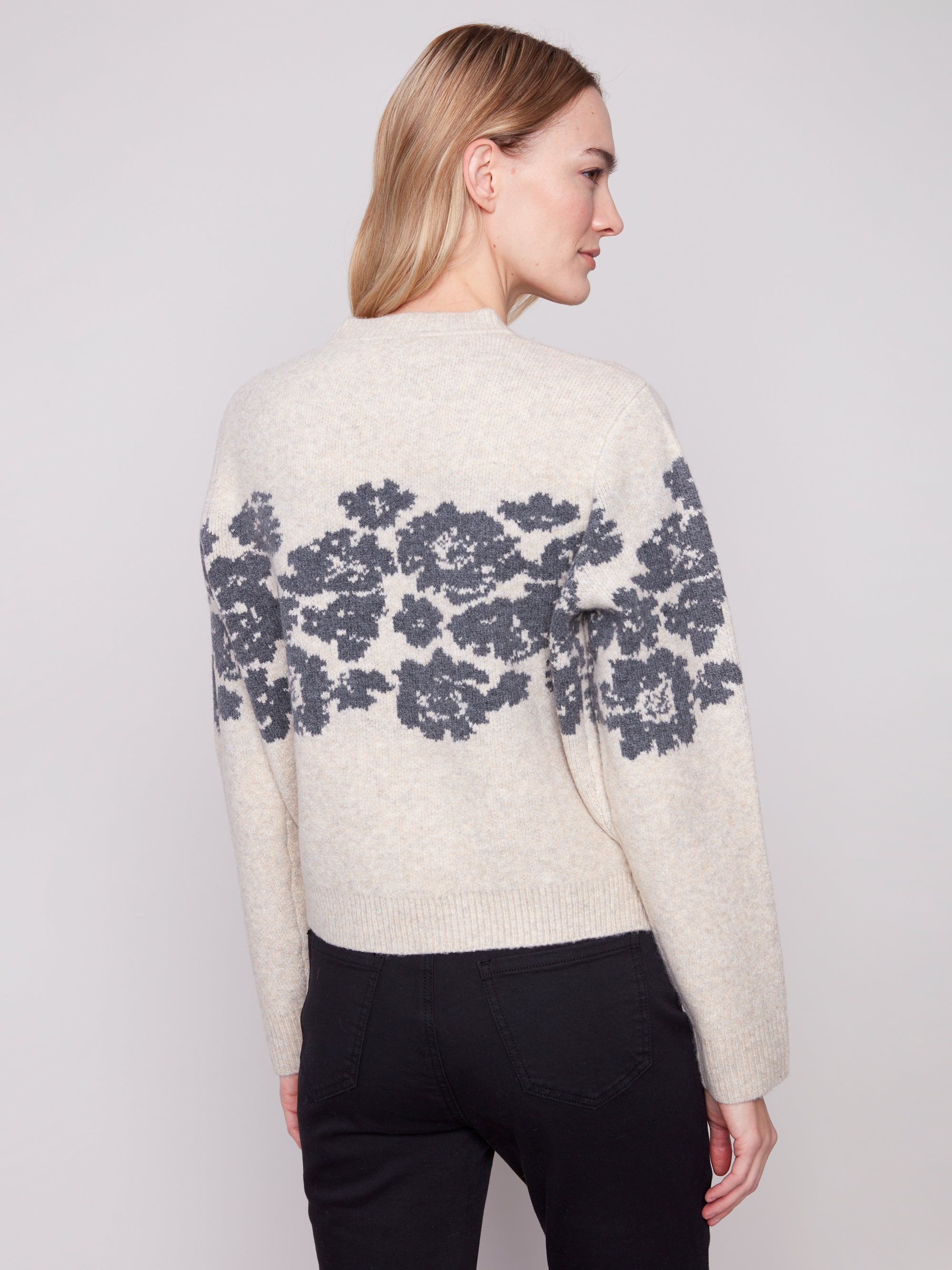 PULLOVER SWEATER | FLORAL JACQUARD CREW NECK-Jackets & Sweaters-CHARLIE B-Coriander