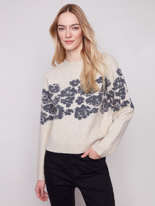 PULLOVER SWEATER | FLORAL JACQUARD CREW NECK-Jackets & Sweaters-CHARLIE B-Coriander