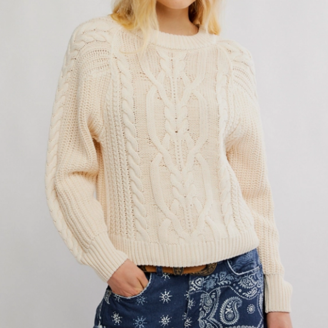 PULLOVER SWEATER | FRANKIE CABLE-Jackets & Sweaters-FREE PEOPLE-Coriander