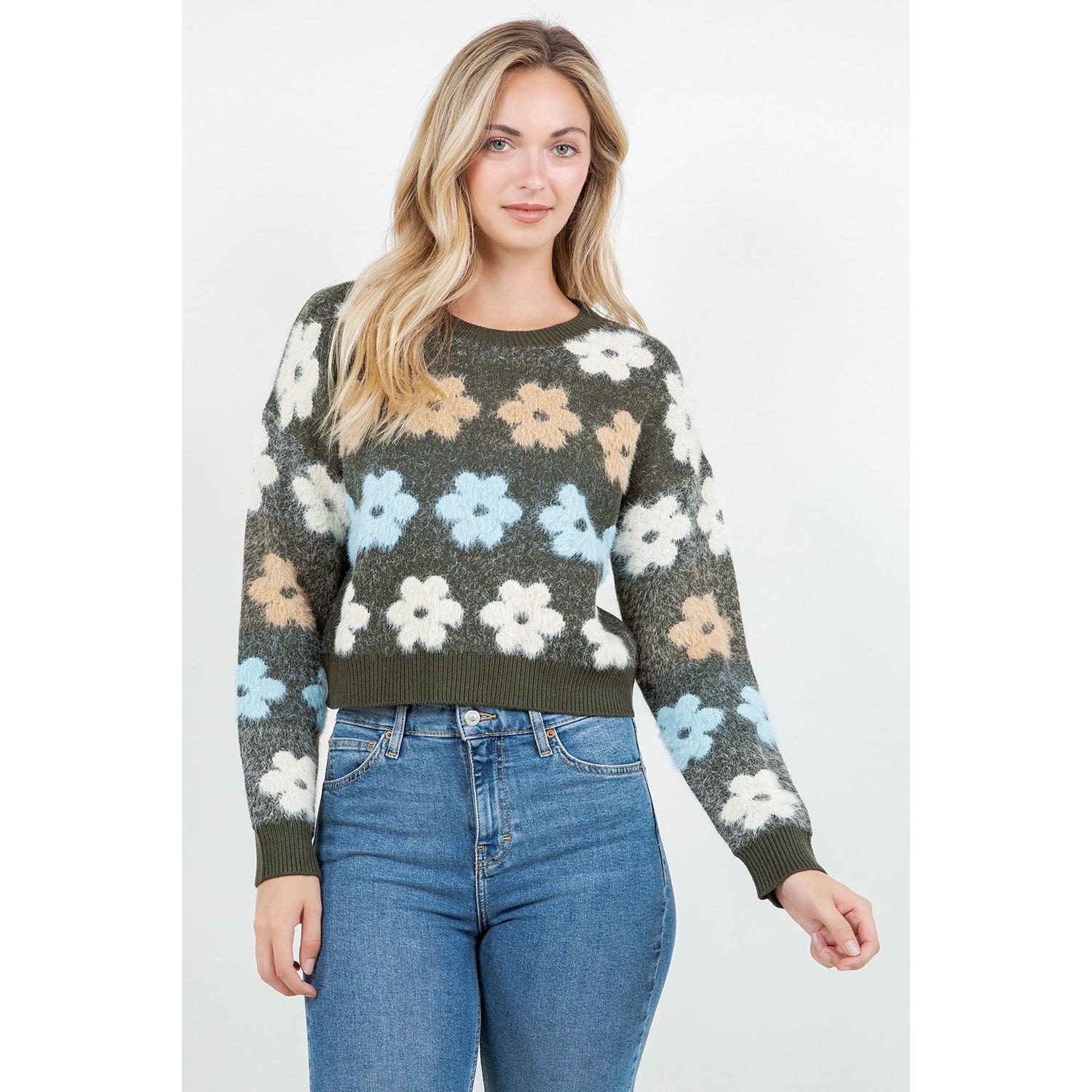 PULLOVER SWEATER | FUZZY DAISY-Jackets & Sweaters-DREAMERS BY DEBUT-Coriander