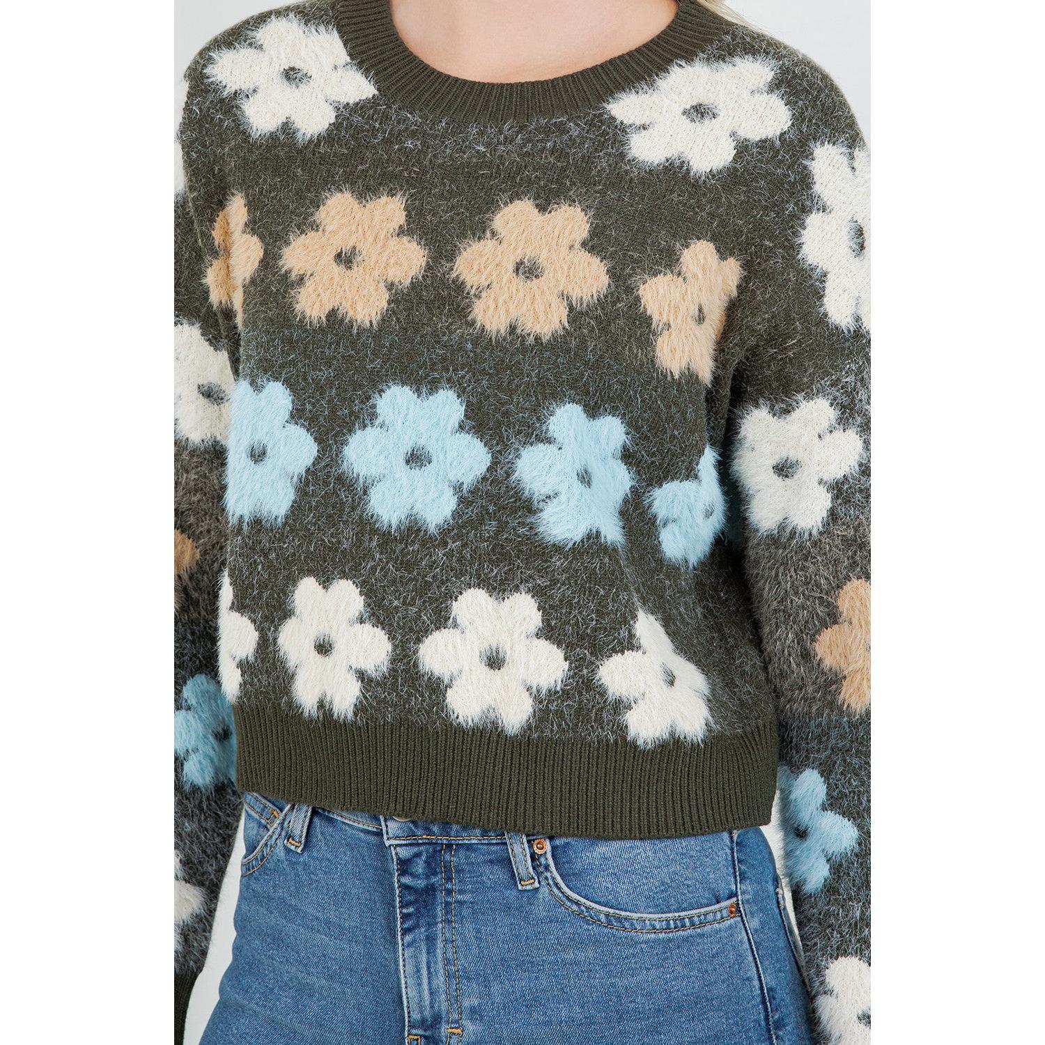 PULLOVER SWEATER | FUZZY DAISY-Jackets & Sweaters-DREAMERS BY DEBUT-SMALL-MED-OLIVE-Coriander