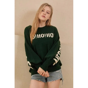 PULLOVER SWEATER | HO HO HO CHRISTMAS: GREEN-Jackets & Sweaters-MELLO-Coriander