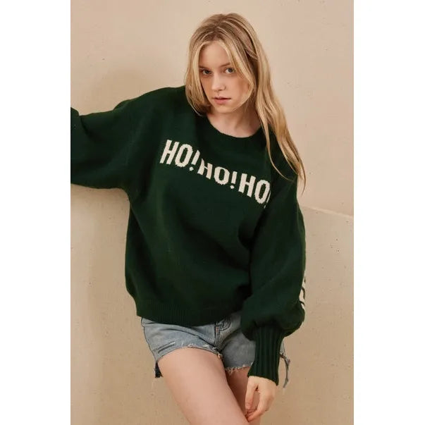 PULLOVER SWEATER | HO HO HO CHRISTMAS: GREEN-Jackets & Sweaters-MELLO-SMALL-GREEN-Coriander