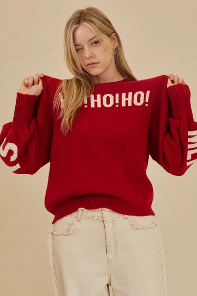PULLOVER SWEATER | HO HO HO CHRISTMAS: RED-Jackets & Sweaters-MELLO-Coriander
