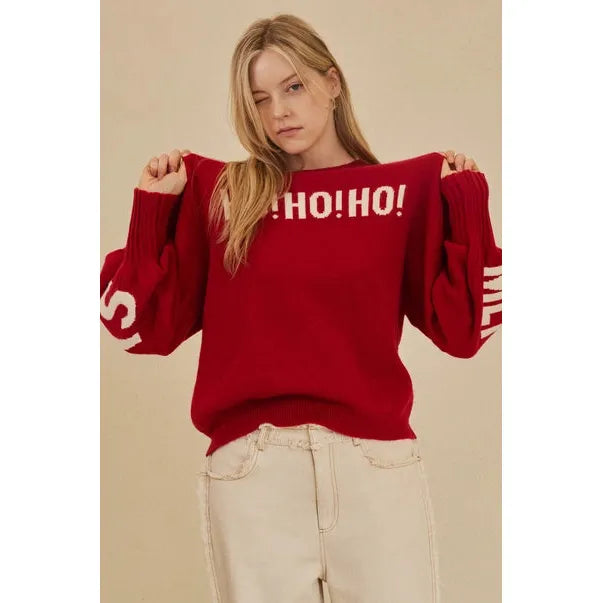 PULLOVER SWEATER | HO HO HO CHRISTMAS: RED-Jackets & Sweaters-MELLO-Coriander