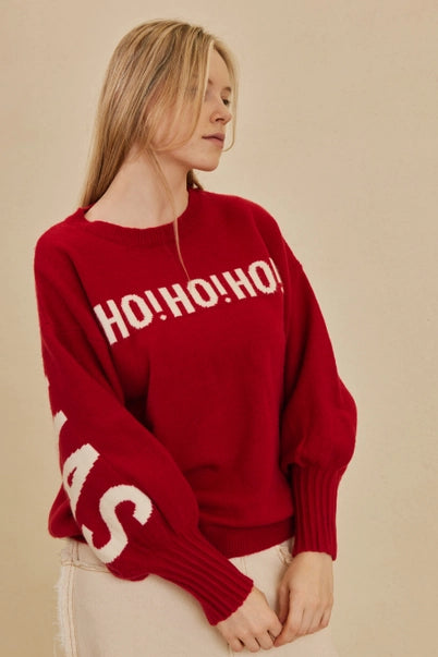PULLOVER SWEATER | HO HO HO CHRISTMAS: RED-Jackets & Sweaters-MELLO-SMALL-RED-Coriander
