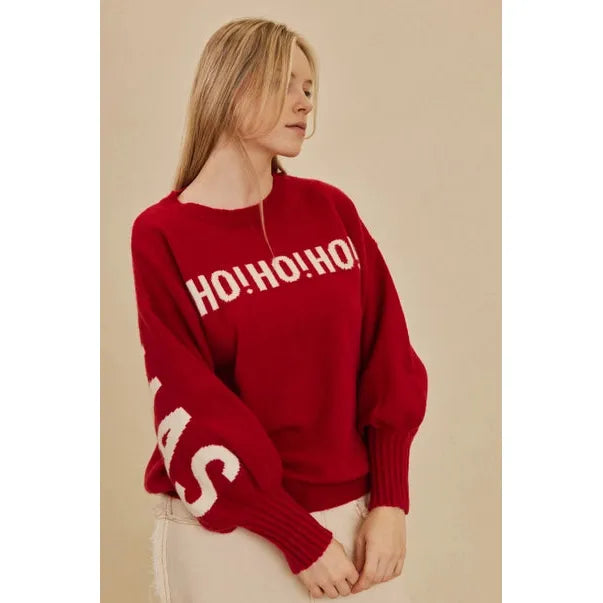 PULLOVER SWEATER | HO HO HO CHRISTMAS: RED-Jackets & Sweaters-MELLO-SMALL-RED-Coriander