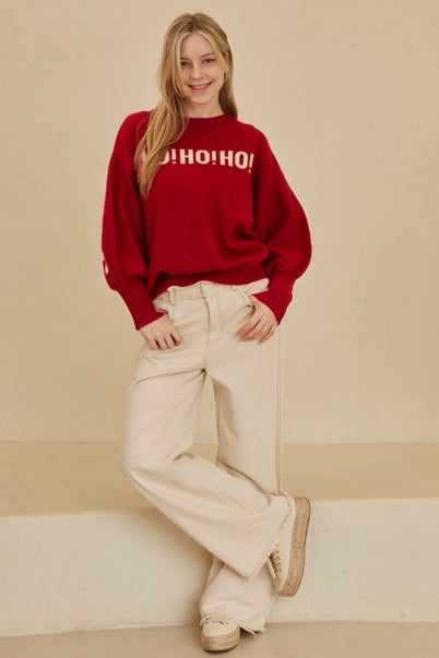 PULLOVER SWEATER | HO HO HO CHRISTMAS: RED-Jackets & Sweaters-MELLO-Coriander