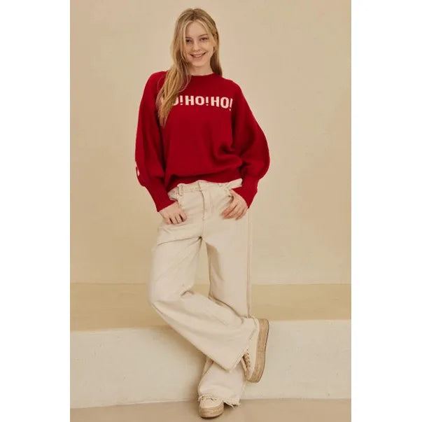 PULLOVER SWEATER | HO HO HO CHRISTMAS: RED-Jackets & Sweaters-MELLO-Coriander
