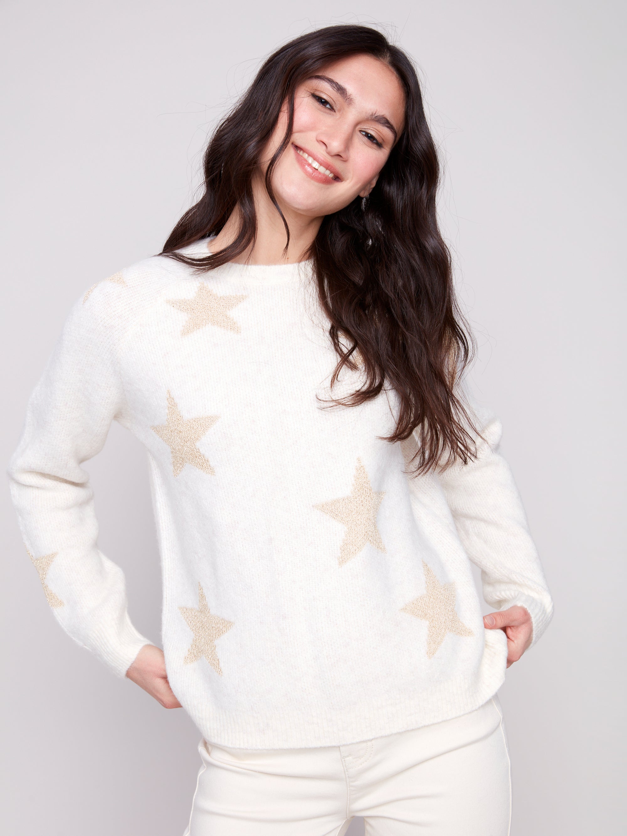 PULLOVER SWEATER | JACQUARD STAR-Jackets & Sweaters-CHARLIE B-Coriander