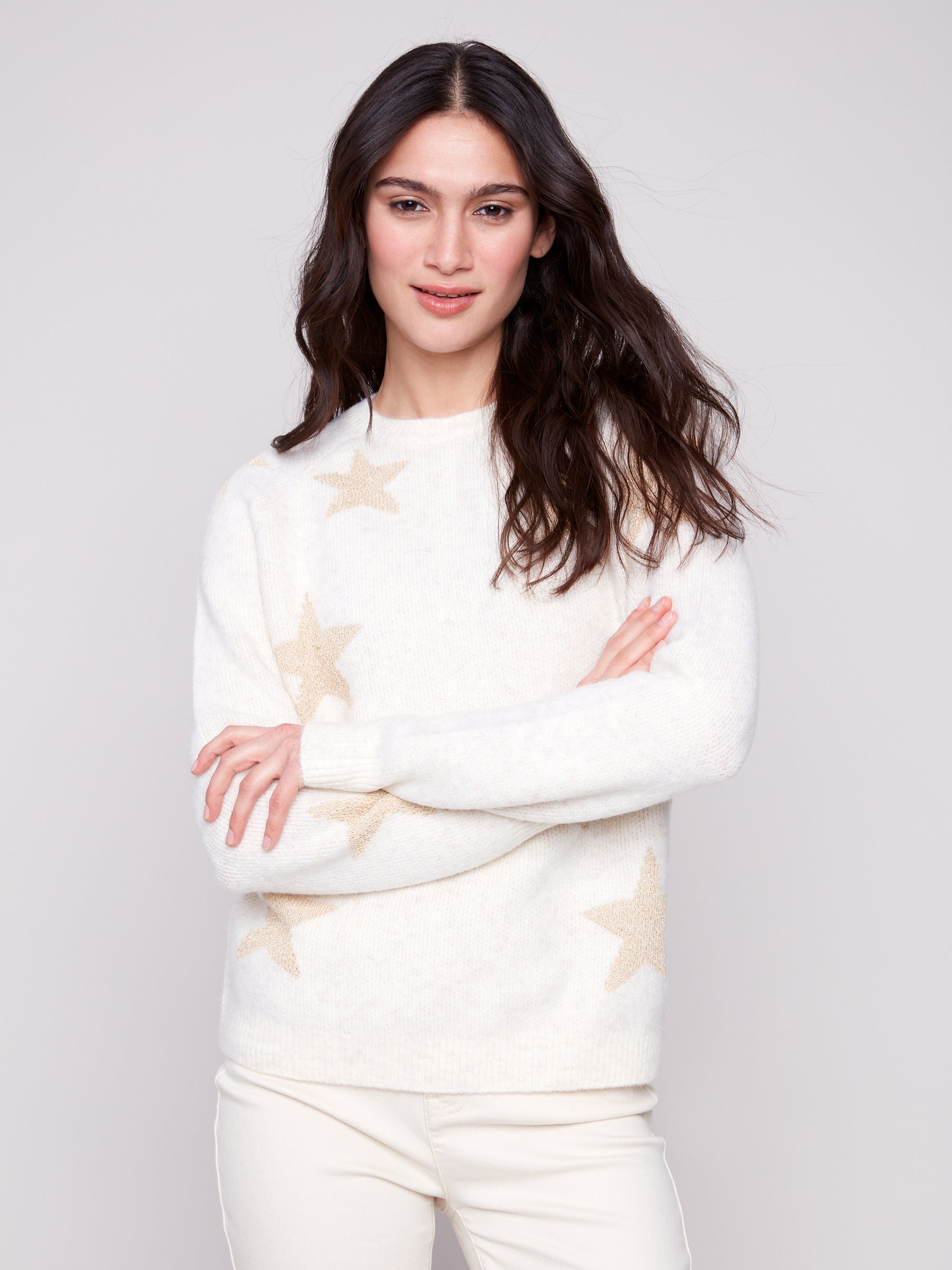 PULLOVER SWEATER | JACQUARD STAR-Jackets & Sweaters-CHARLIE B-XSMALL-STARS-Coriander