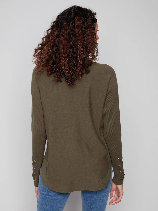 PULLOVER SWEATER | LACE-UP CUFFS-Jackets & Sweaters-CHARLIE B-Coriander