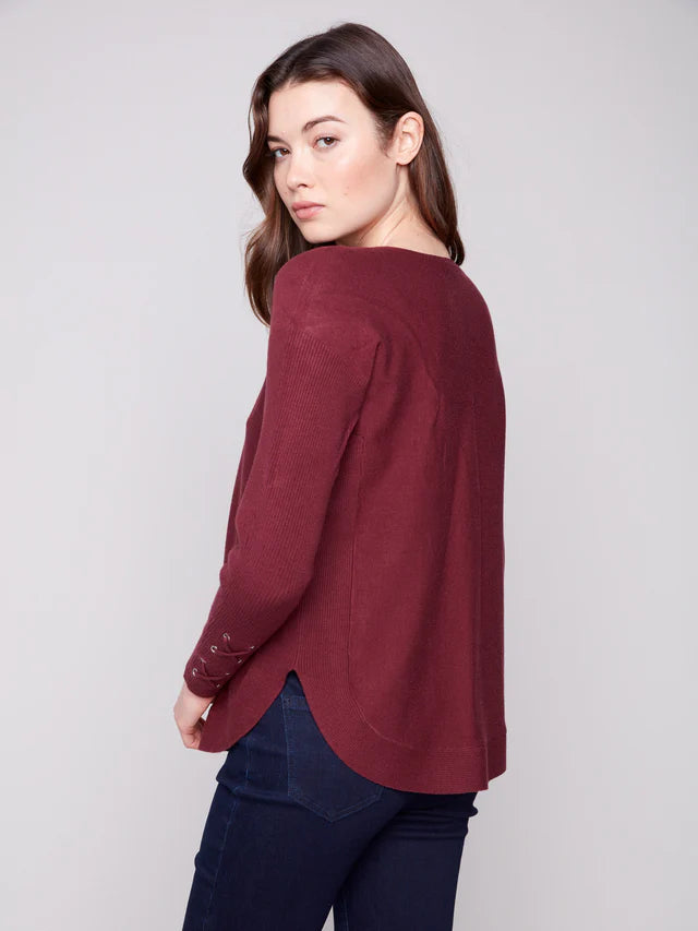 PULLOVER SWEATER | LACE-UP CUFFS-Jackets & Sweaters-CHARLIE B-Coriander