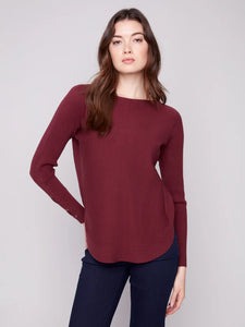 PULLOVER SWEATER | LACE-UP CUFFS-Jackets & Sweaters-CHARLIE B-XSMALL-CABERNET-Coriander