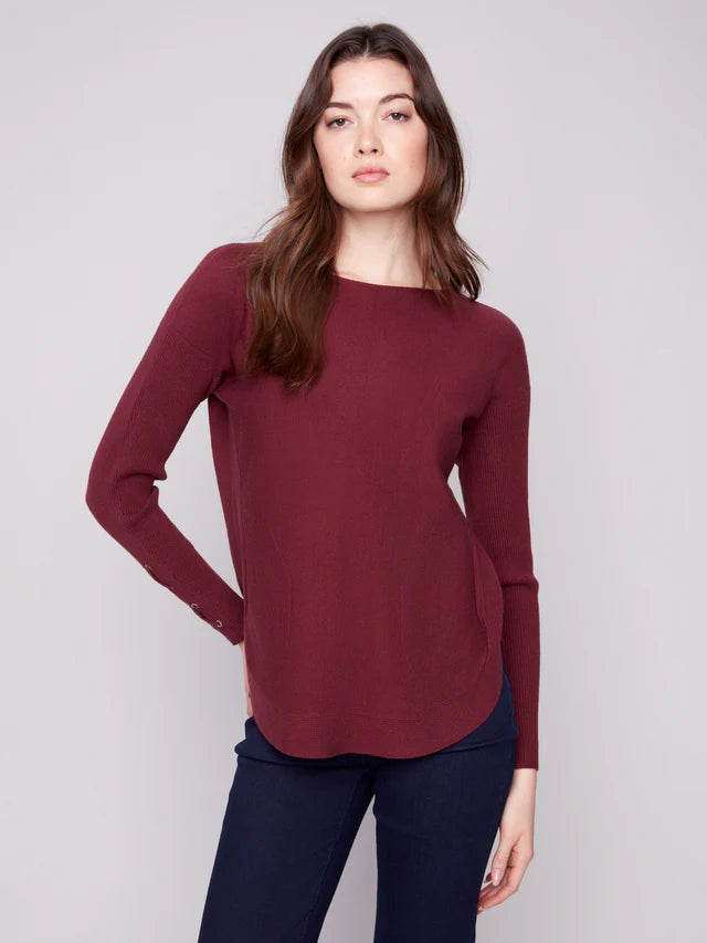 PULLOVER SWEATER | LACE-UP CUFFS-Jackets & Sweaters-CHARLIE B-XSMALL-CABERNET-Coriander