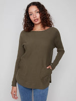 PULLOVER SWEATER | LACE-UP CUFFS-Jackets & Sweaters-CHARLIE B-XSMALL-SPRUCE-Coriander