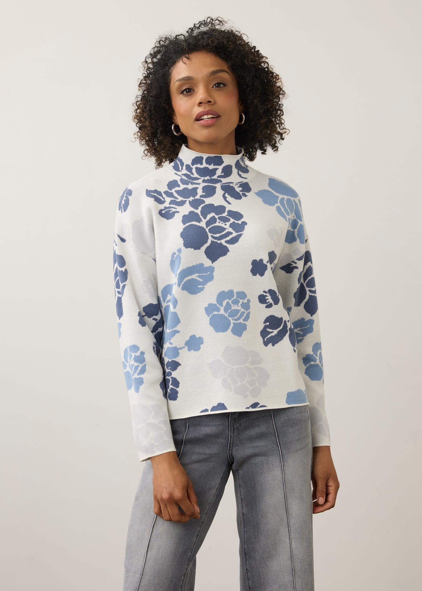 1301535 MOCK NECK LOOSE FIT SWEATER better decription-Jackets & Sweaters-FRENCH DRESSING JEANS-SMALL-INDIGO FLORA-Coriander