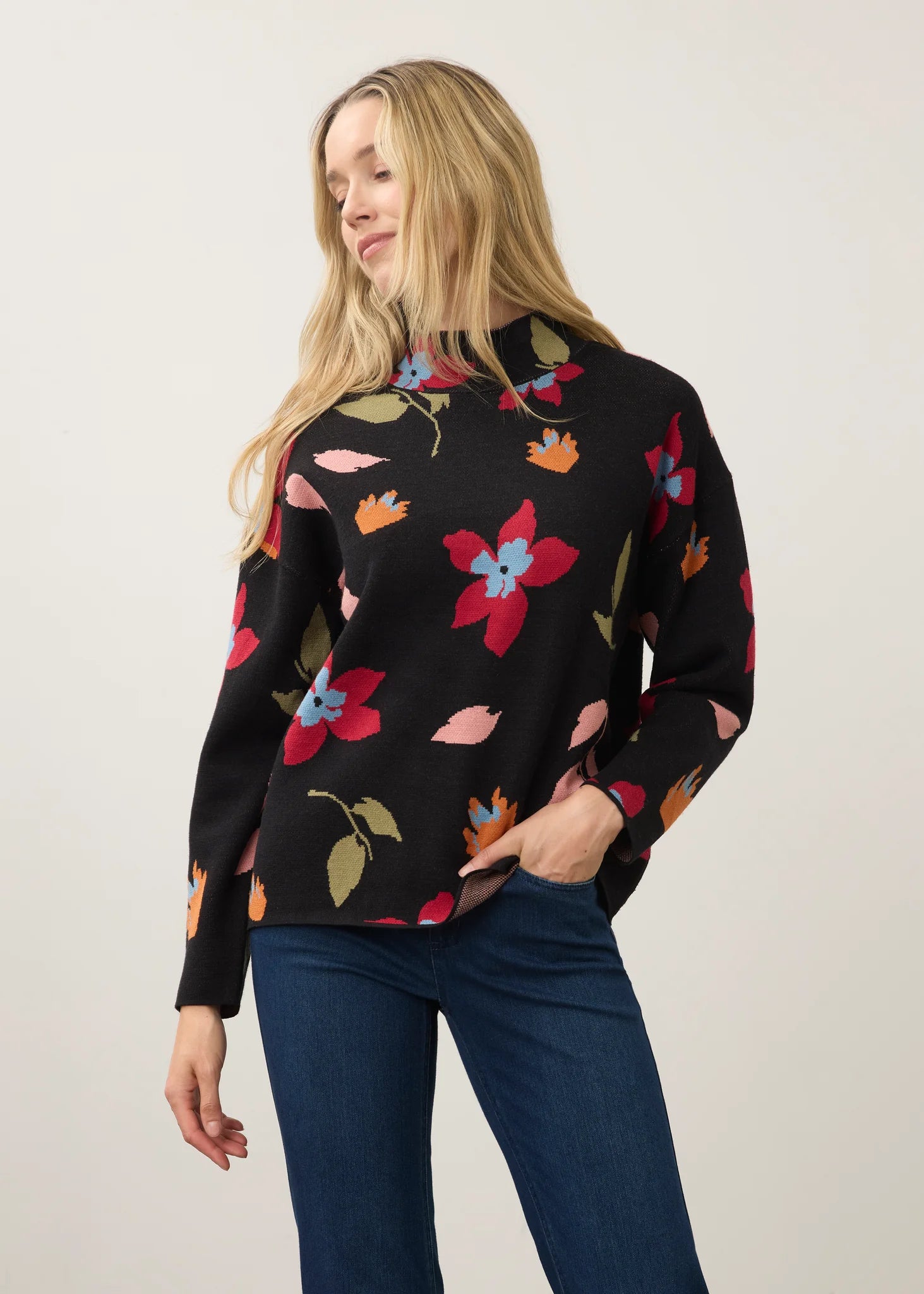 1301535 MOCK NECK LOOSE FIT SWEATER better decription-Jackets & Sweaters-FRENCH DRESSING JEANS-SMALL-REBECCA FLORAL-Coriander