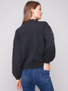 PULLOVER SWEATER | MOCK NECK WITH FLORAL EMBROIDERY-Jackets & Sweaters-CHARLIE B-Coriander