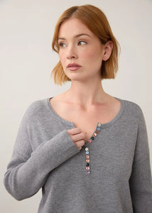 PULLOVER SWEATER | NOTCH NECK RIB SLEEVE-Jackets & Sweaters-FRENCH DRESSING JEANS-SMALL-STORM CLOUD-Coriander