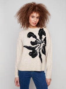 PULLOVER SWEATER | PLACED JACQUARD CREW NECK-Jackets & Sweaters-CHARLIE B-Coriander
