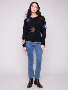 PULLOVER SWEATER | PLUSH WITH FLOWERS-Jackets & Sweaters-CHARLIE B-Coriander