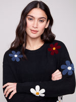 PULLOVER SWEATER | PLUSH WITH FLOWERS-Jackets & Sweaters-CHARLIE B-XSMALL-Black-Coriander