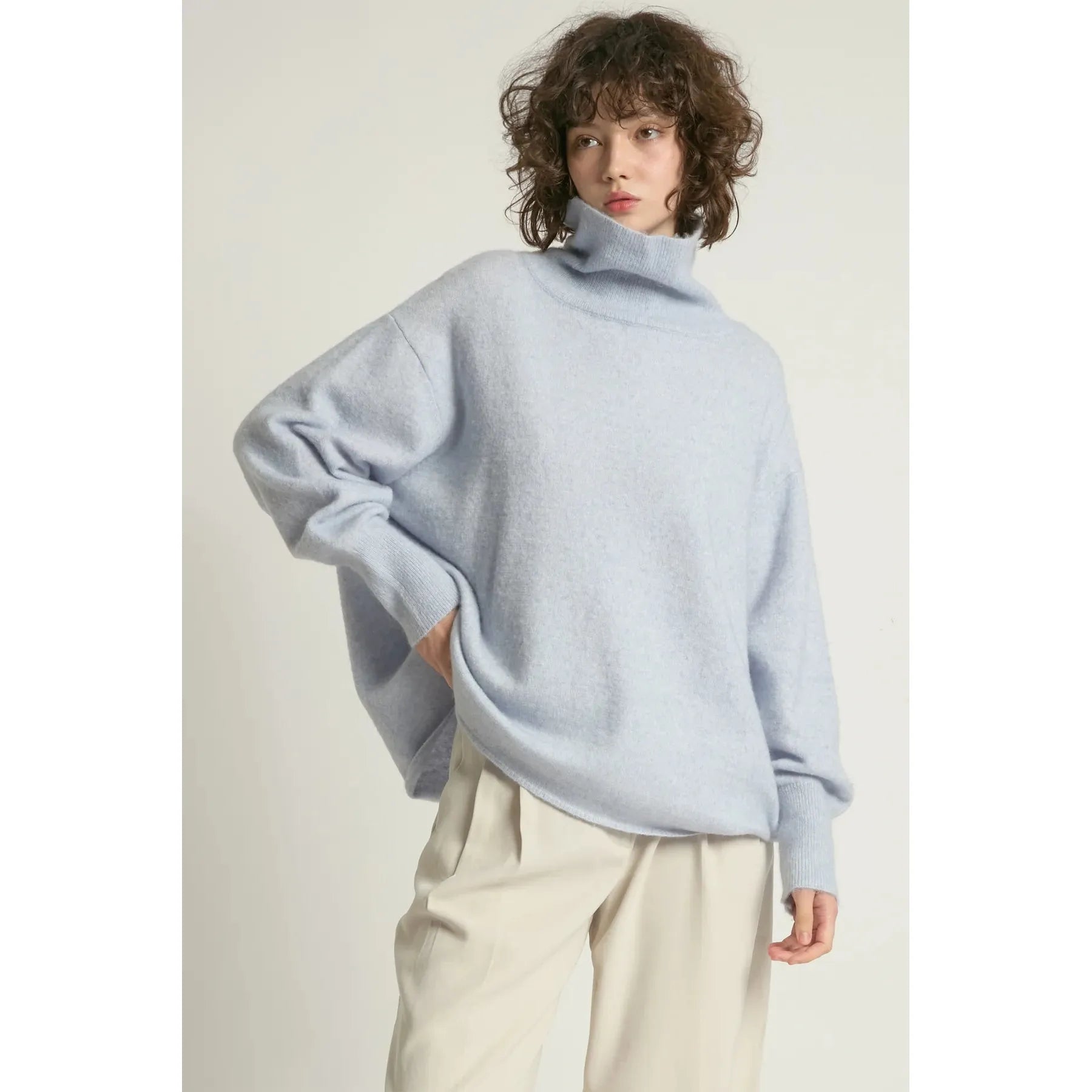 PULLOVER SWEATER | SLOUCH TURTLENECK-Jackets & Sweaters-LOOK BY M-ONE-Blue-Coriander