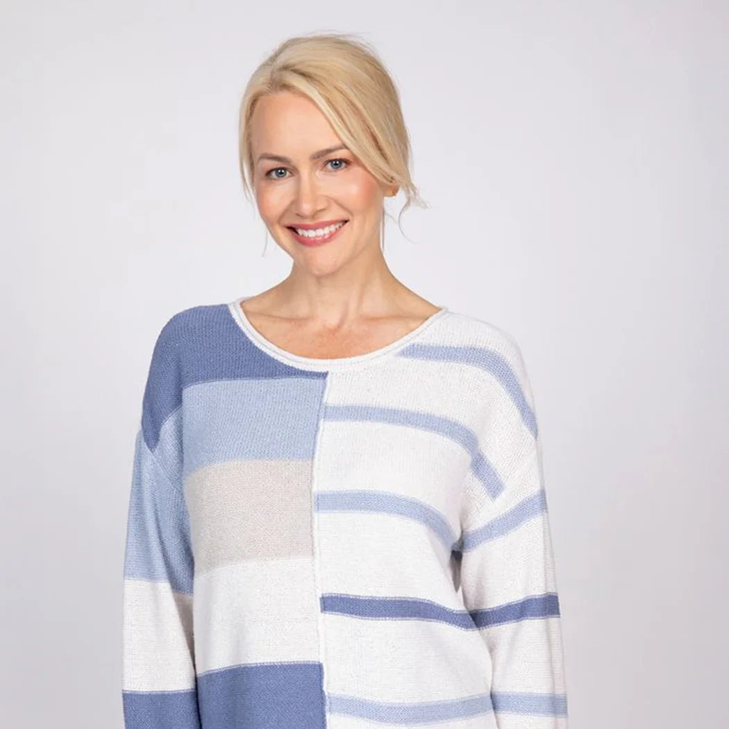 PULLOVER SWEATER | SPLIT STRIPES-Jackets & Sweaters-OLIVIA-SMALL-POOL-Coriander
