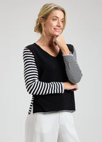 PULLOVER SWEATER | STRIPED V-NECK-Jackets & Sweaters-ZAKET & PLOVER-XSMALL-BLACK-Coriander