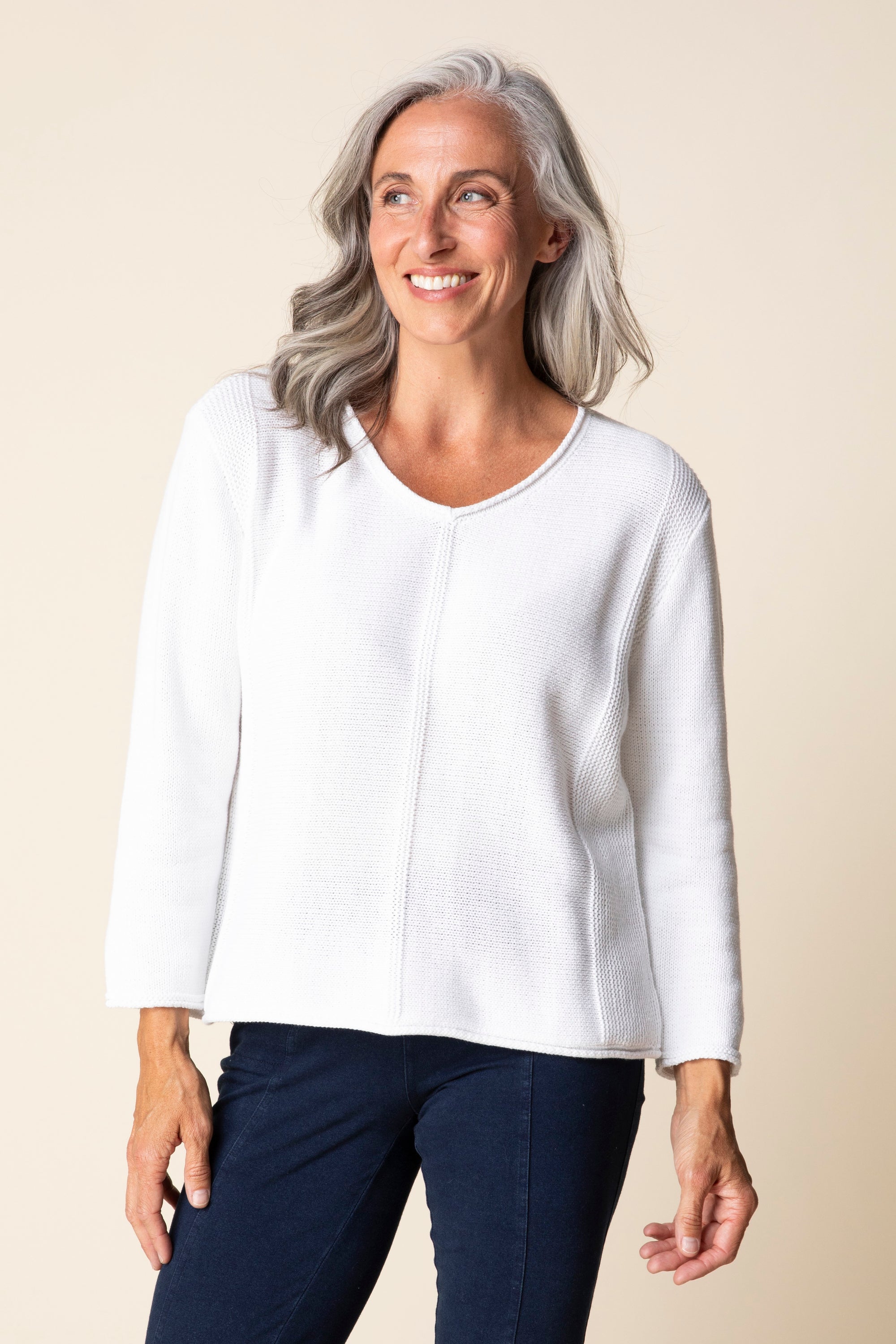 PULLOVER SWEATER | TIDAL V-NECK-Jackets & Sweaters-HABITAT-XSMALL-WHITE-Coriander