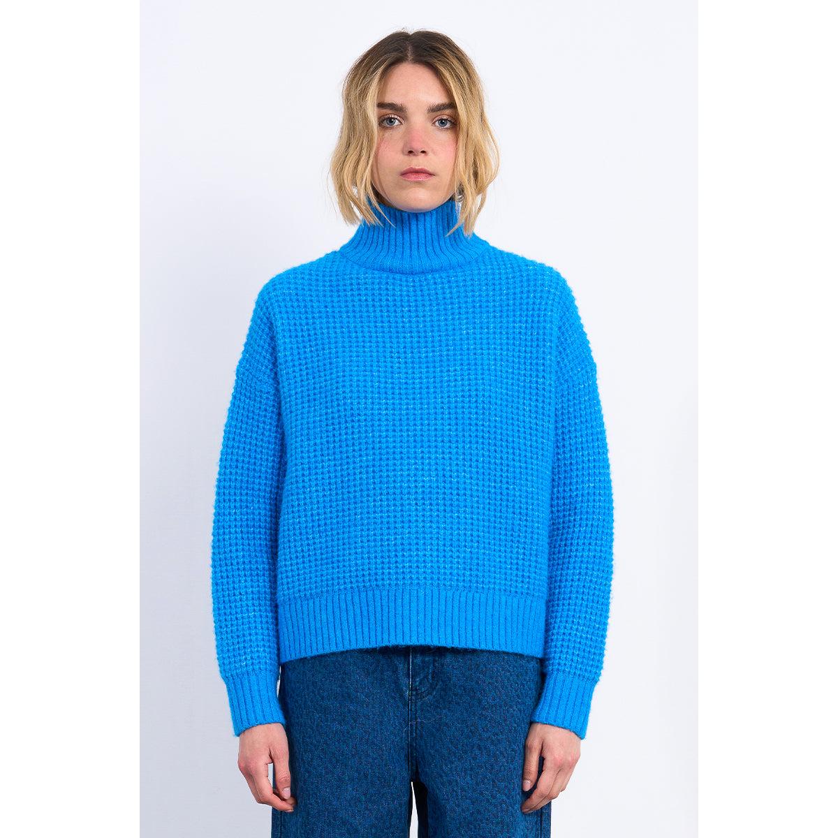 PULLOVER SWEATER | TURTLENECK: BLUE-Jackets & Sweaters-MOLLY BRACKEN-SMALL-Blue-Coriander